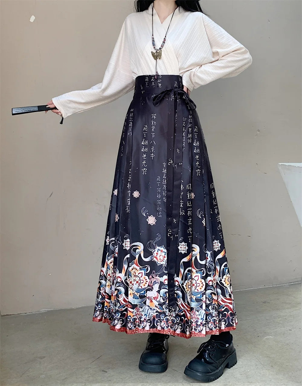 Vintage Maxi Chinese Style Horse Face Skirts for Women Saia One-piece Long Hanfu Pleated Skirt Woman Clothing Faldas Harajuku - reetell