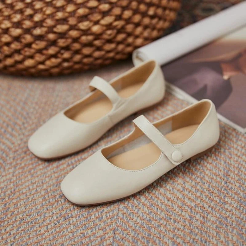 AIYUQI Women's Flat Shoes Genuine Leather 2024 New Spring Women's Mary Jane Shoes Red Literary Ballet Shoes Women - reetell