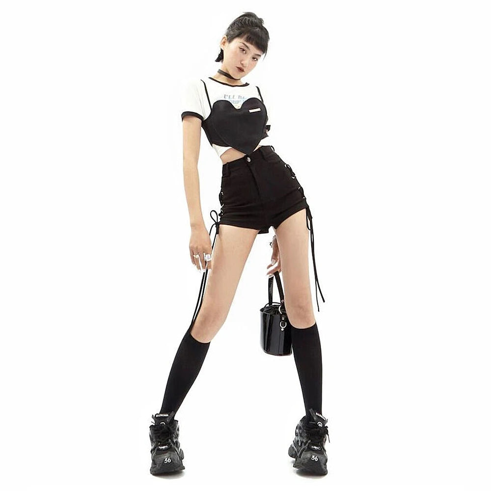 Bandage Sexy Y2k Shorts Women Streetwear Gothic Mini High Waist Lace Up Casual Tight Black Goth Club Fashion Summer Hot Pants - reetell