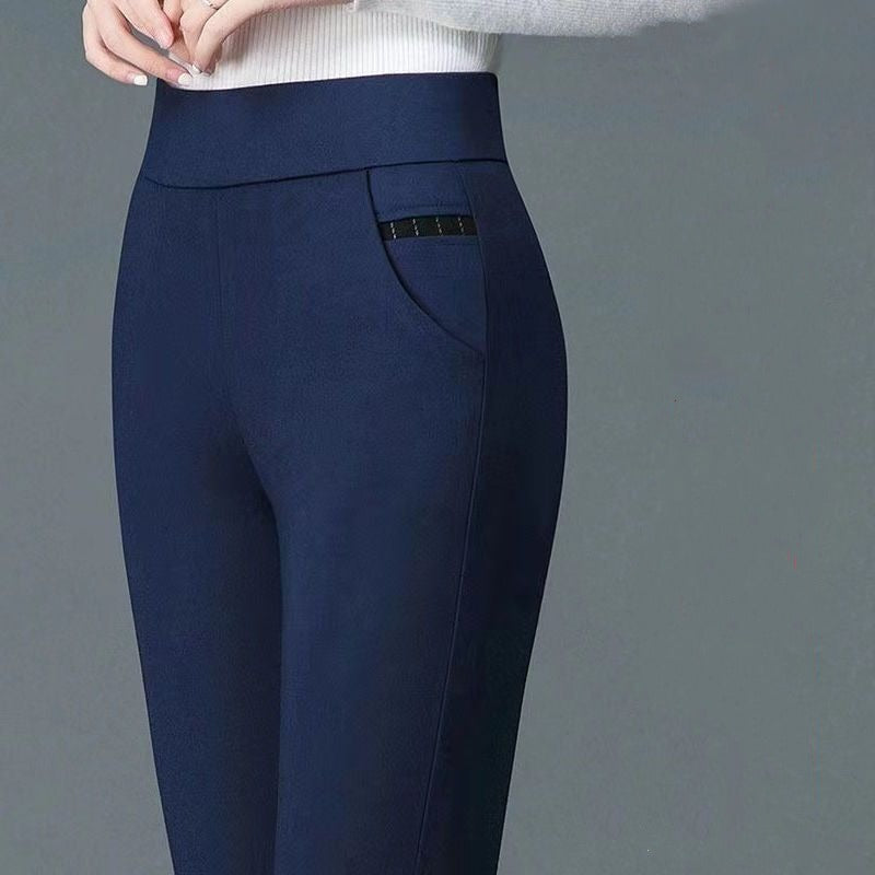 Spring and Summer Women's High Waist Solid Print Pocket Patchwork Elastic Slim Elegant Commuter Fashion Casual Bottom Pants - reetell