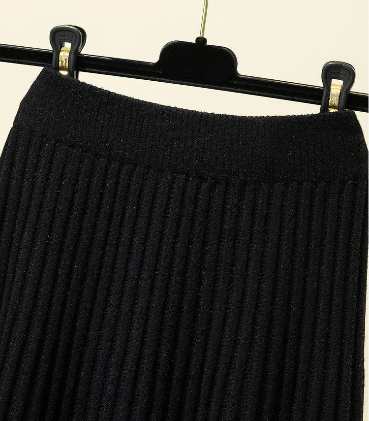 Knitted Skirts Women Autumn Thick Pleated Long Skirt Vintage High Waist Ribbed Female Solid Skirts Casual Streetwear 2024 - reetell