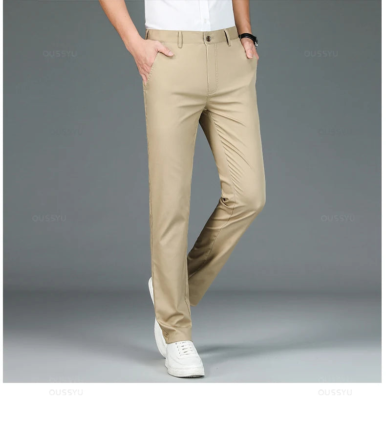 High Quality Luxury Straight Business Suit Pants Men Bamboo Fiber Designer Spring Summer Elegant Casual Long Formal Trouser Male - reetell