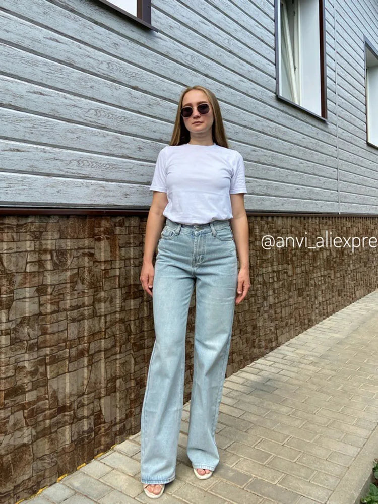 MiuKoMiYa Wide Leg Pink Jeans For Women High Waist Gray Full Denim Pants Straight Vintage Jean Women 2023 Fashion Denim Trousers - reetell