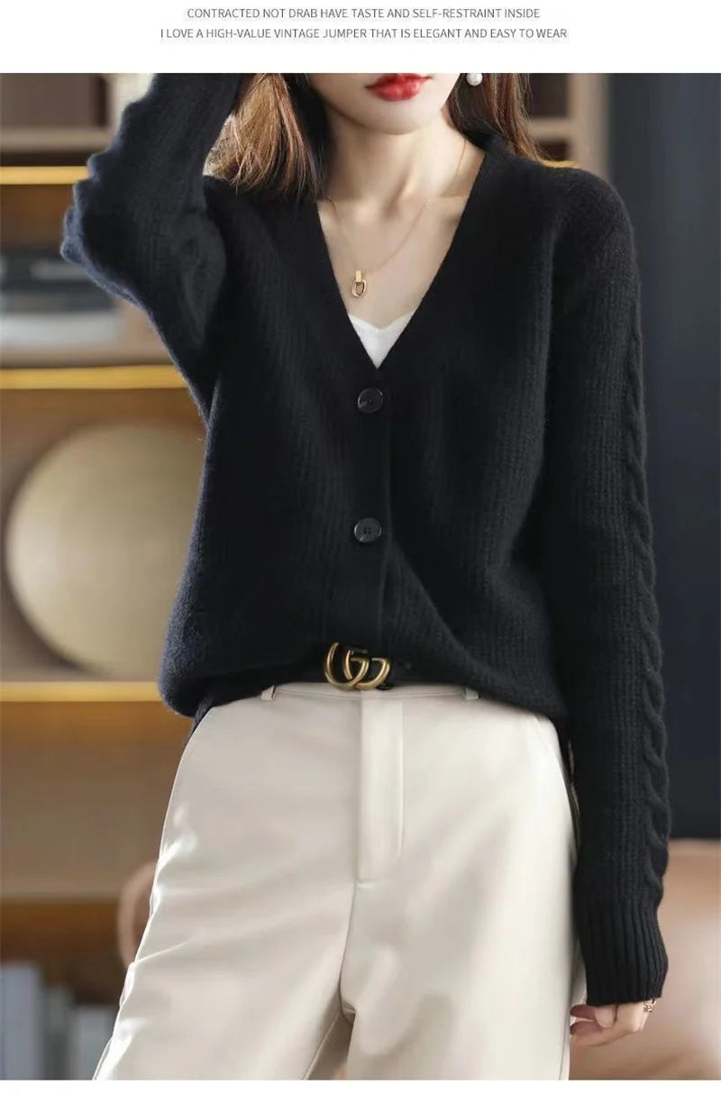 NewFall Fashion V Neck Women Knitted Sweater Cardigan Long Sleeve Soft Slim Sweater Outwear Femlae Solid Casual Knitted Sweater - reetell