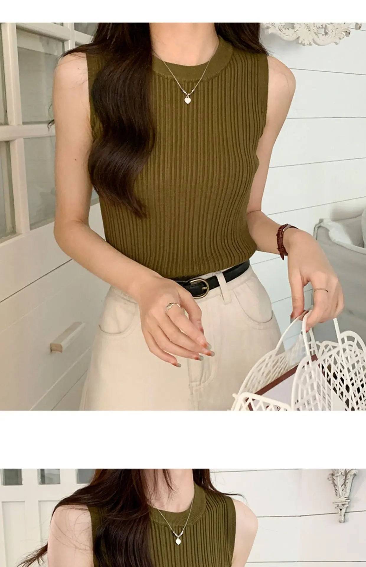 AOSSVIAO 2024 Korea Knitted Vests Women Top O-neck Solid Tank Blusas Y2K Summer New Fashion Female Sleeveless Casual Thin Tops - reetell