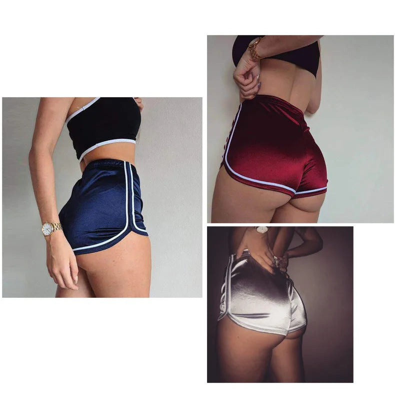 2024 Summer Women Satin Shorts High Waist Female Casual Beach Short Pants Elastic Ladies Fitness Running Sports Yoga Shorts - reetell