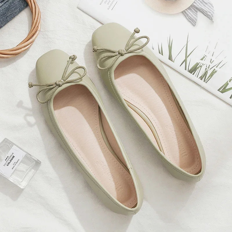 Women Flats Square Head Bowknot Pink Ballet Flats for Women Small Size 31 32 33 34 Big Size 44 45 46 Solid Color Soft Sole Bow - reetell