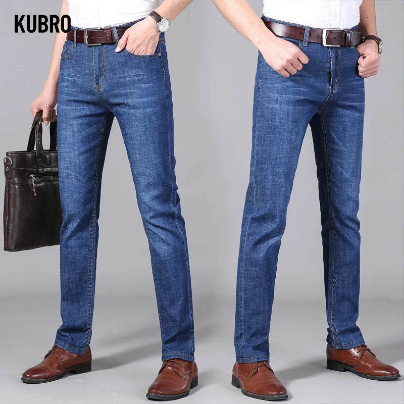 KUBRO Men Business Stretch Men's Jeans Men Korean Fashion Straightleg Versatile Denim Long Loose Pants Trendy Business Trousers - reetell