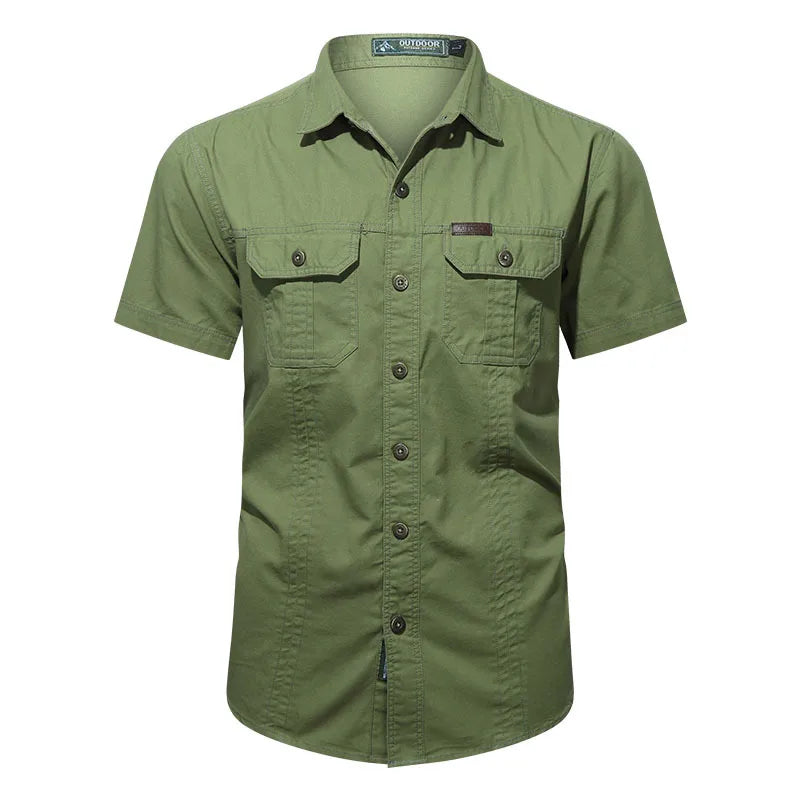 Summer Quick Dry Short Sleeve Army Fan Tactical Shirt Mens Thin Breathable Lapel Cargo Shirts Tops Outdoor Hiking Military Shirt