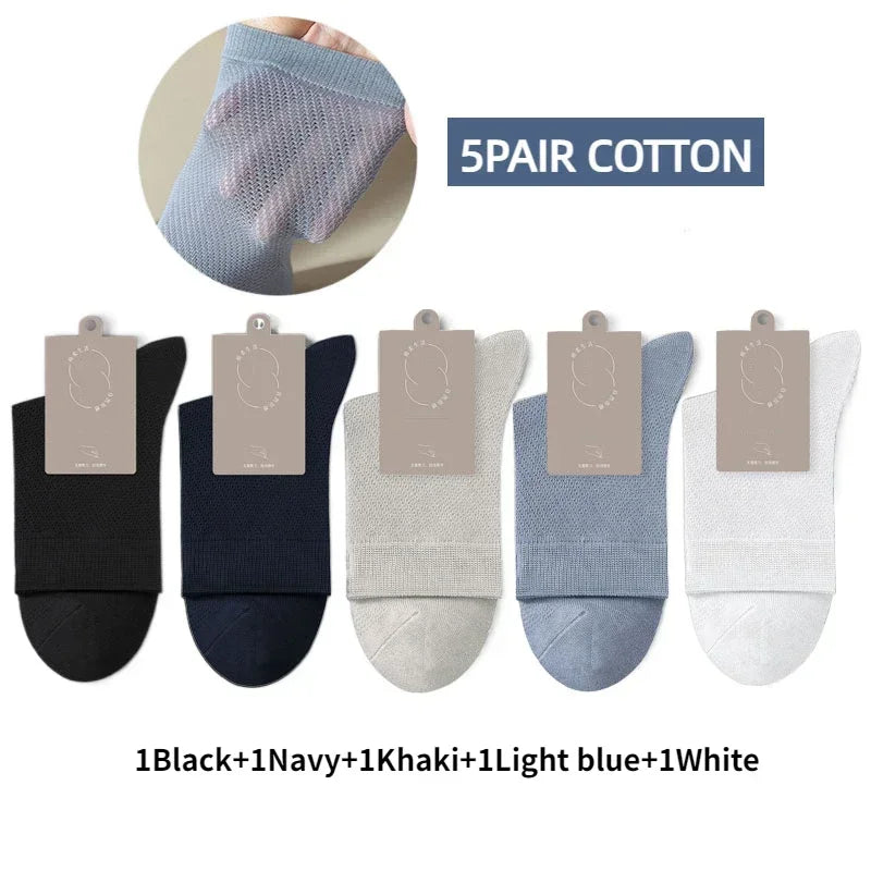 5 Pairs Men High Quality 96% Pure Cotton Socks Antibiosis Business Deodorant Sock Mesh Breathable Male Solid Color Casual Summer