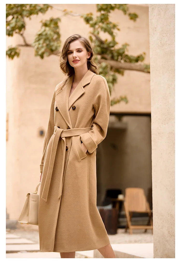 Women's Coat Double-sided 10% Cashmere 90% Wool Women's Long Coat Jacket, 2024 Winter New Long Cashmere Coat Women - reetell