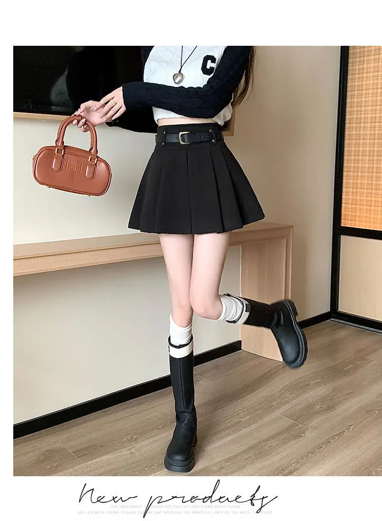 Casual Solid Color High Waist Pleated Fashion Loose Femme A-line Skirt Sweet 2023 New Black Spring Autumn Thin Women's Clothing - reetell