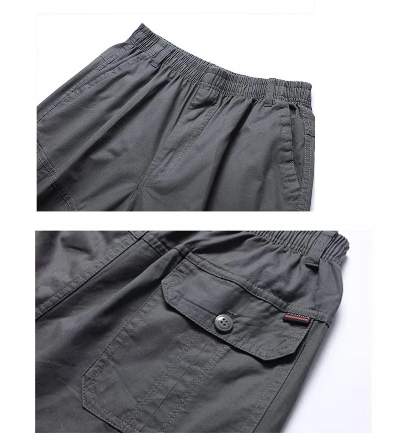 Mens Cargo Shorts Knee Pants Zipper Pocket Summer Cotton Shorts Climbing Jogger Elastic Waist Sports Wear