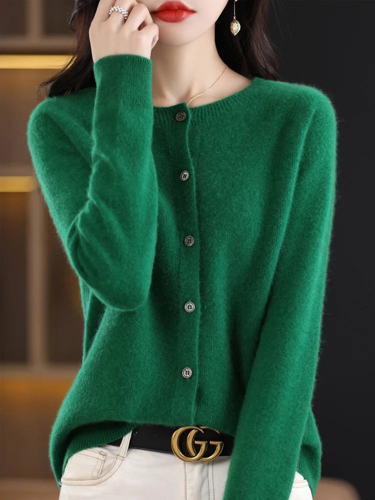 High Quality Round Neck Long Sleeve Cashmere 100% Merino Wool Pullover Women Sweater Coat Top - reetell