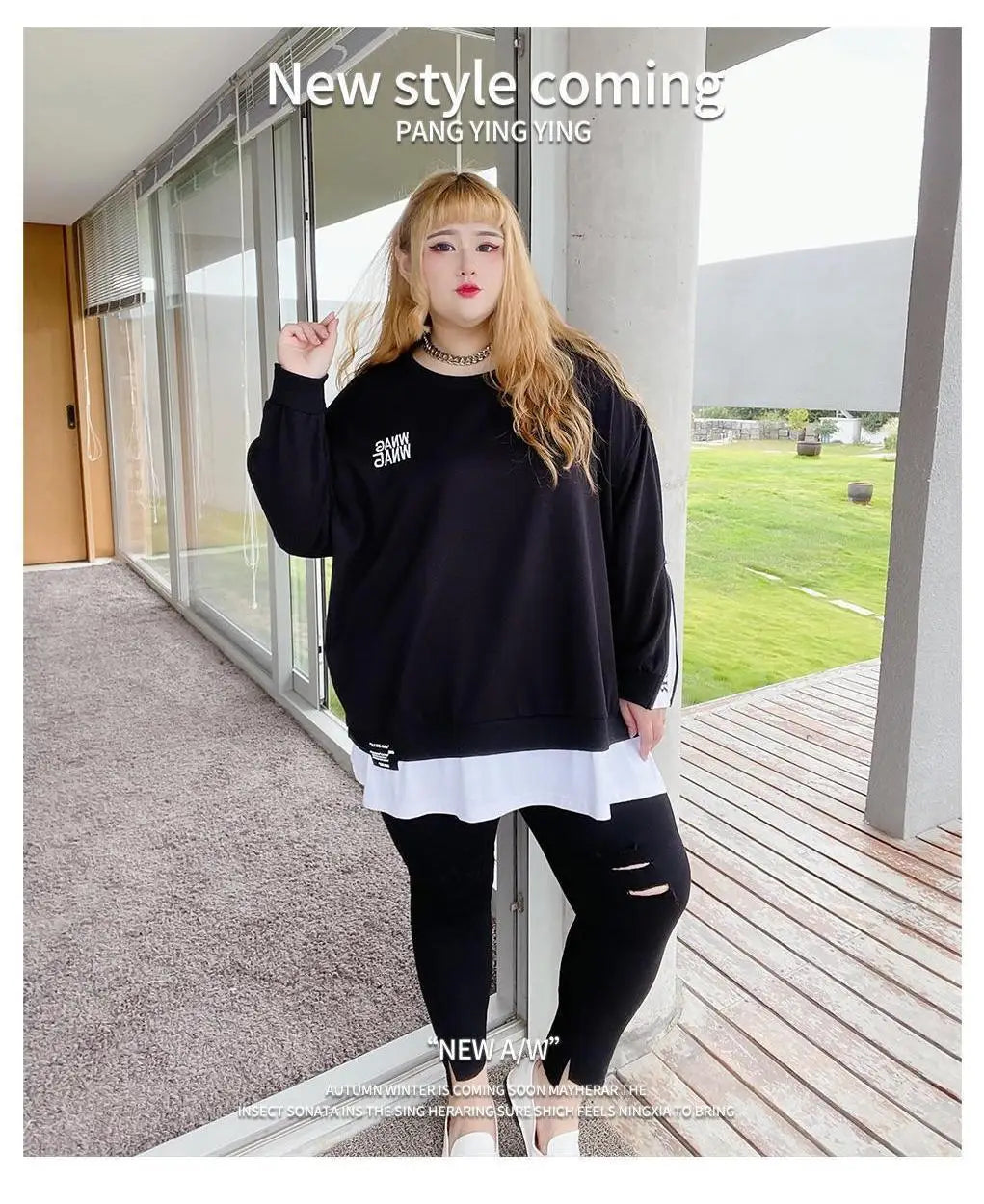 Spring Autumn New Korean Fashion Two Fake Pieces Plus Size Sweatshirt Women Letter Patchwork Casual Lady Tops Oversized Clothes - reetell