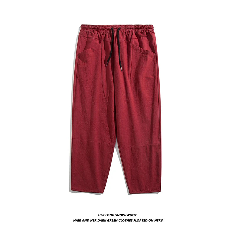 100% Cotton Ankle Length Pants Summer Casual Pants Man Trendy Japanese Loose Pants Men - reetell