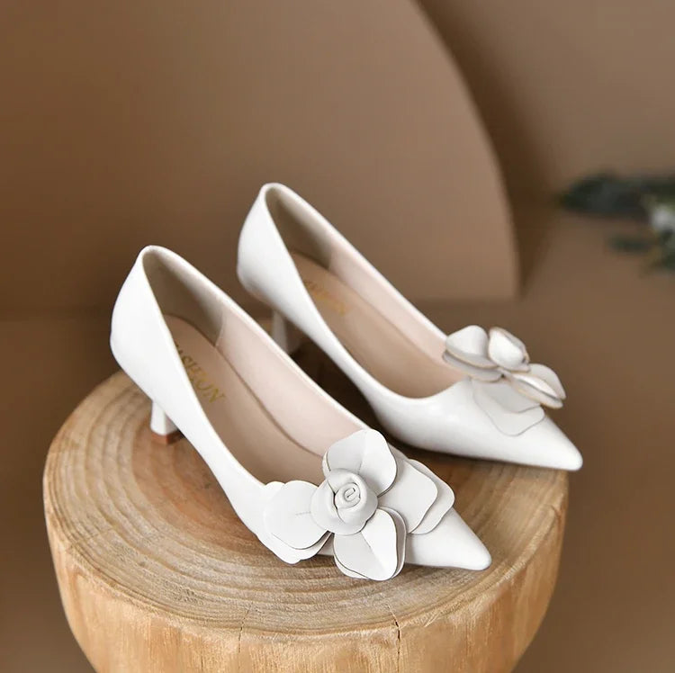 Sexy Luxury Women's Pumps Bow 2024New Fashion Pointed Toe Dress Women Shoes Flowers Party Single Shoes Women High Heels - reetell