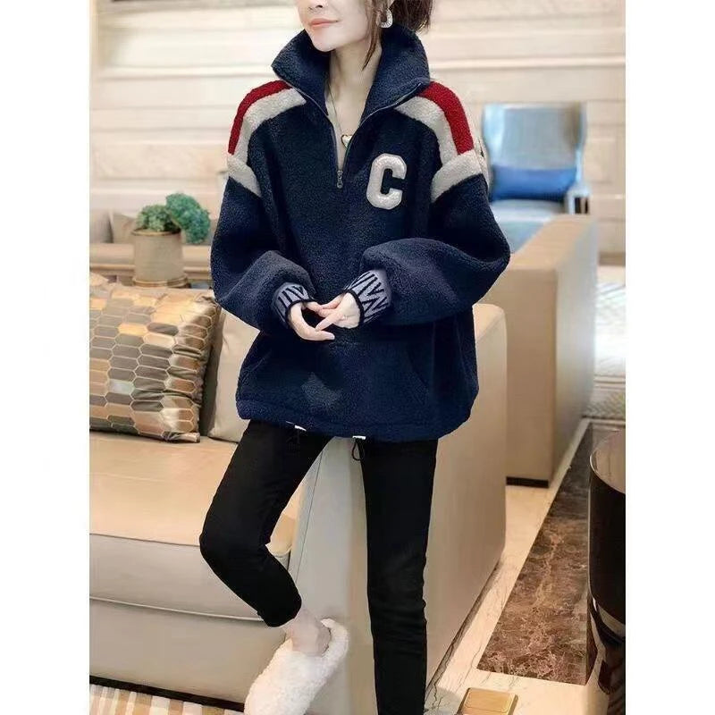 Imitation Lamb Hair Women's Sportswear Sweatshirts Autumn Winter Warm Top Pullover Retro Fashion Loose - reetell