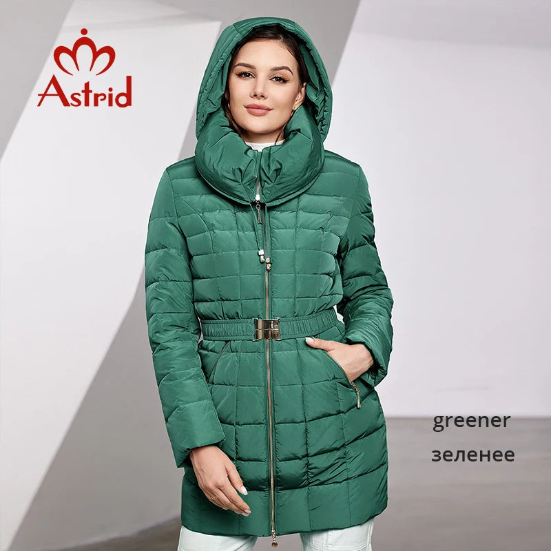 Astrid 2023 New Women's Winter Jacket Hooded Belt Long Parkas Warm Padding Puffer Plaid Quilted Coat Down Jacket Thick Snow Wear