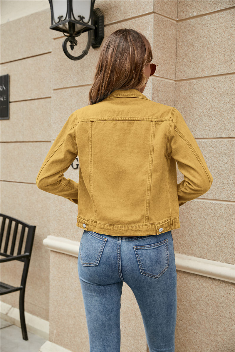 Women's Denim Jackets Fashion Female Casual Long Sleeve Lapel Solid Button Down Chest Pocket Slim Jean Jacket Fall Winter Coat