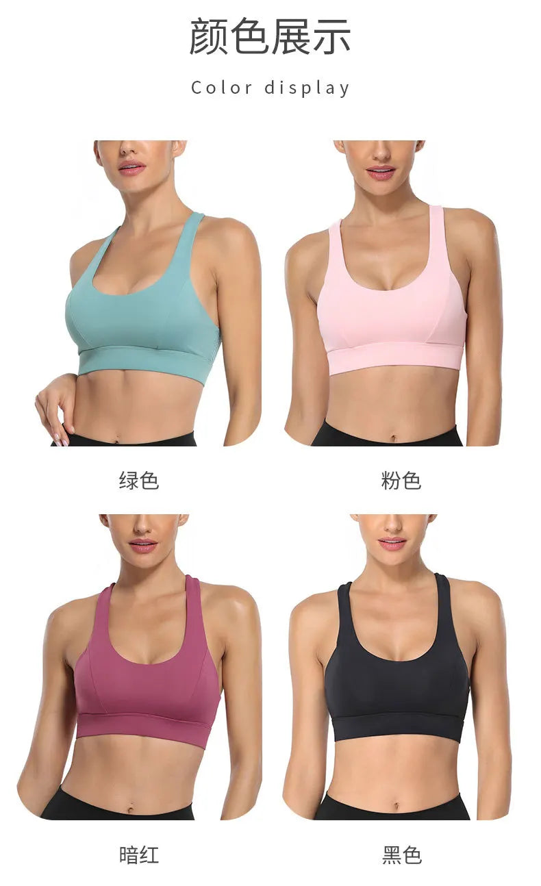 Women's back breathable mesh sports bra shockproof skin-friendly gathered chest fitness running workout yoga wear vest bra - reetell