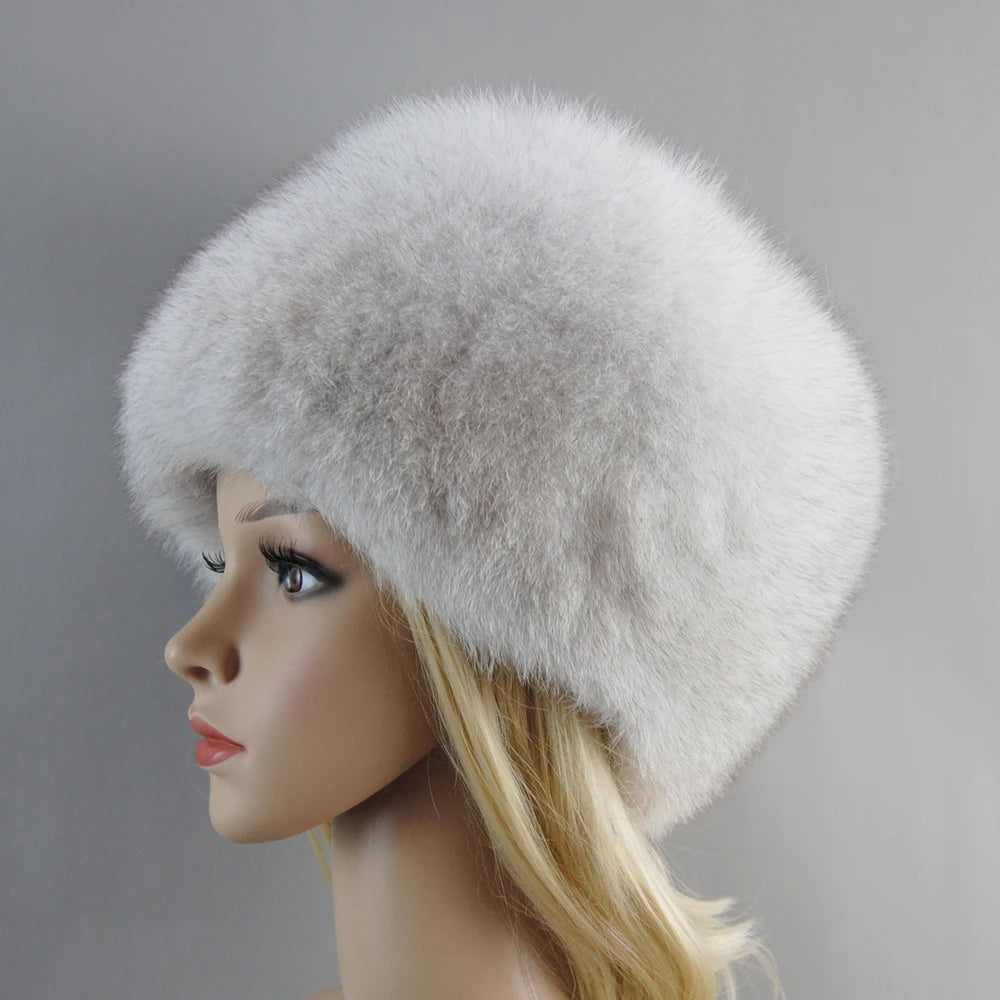 2024 Russian Style Female Round Cap Fashion Real Fur Hats Natural Fox Fur Women Winter Warm Bomber Hat Fluffy Popular Beanies - reetell