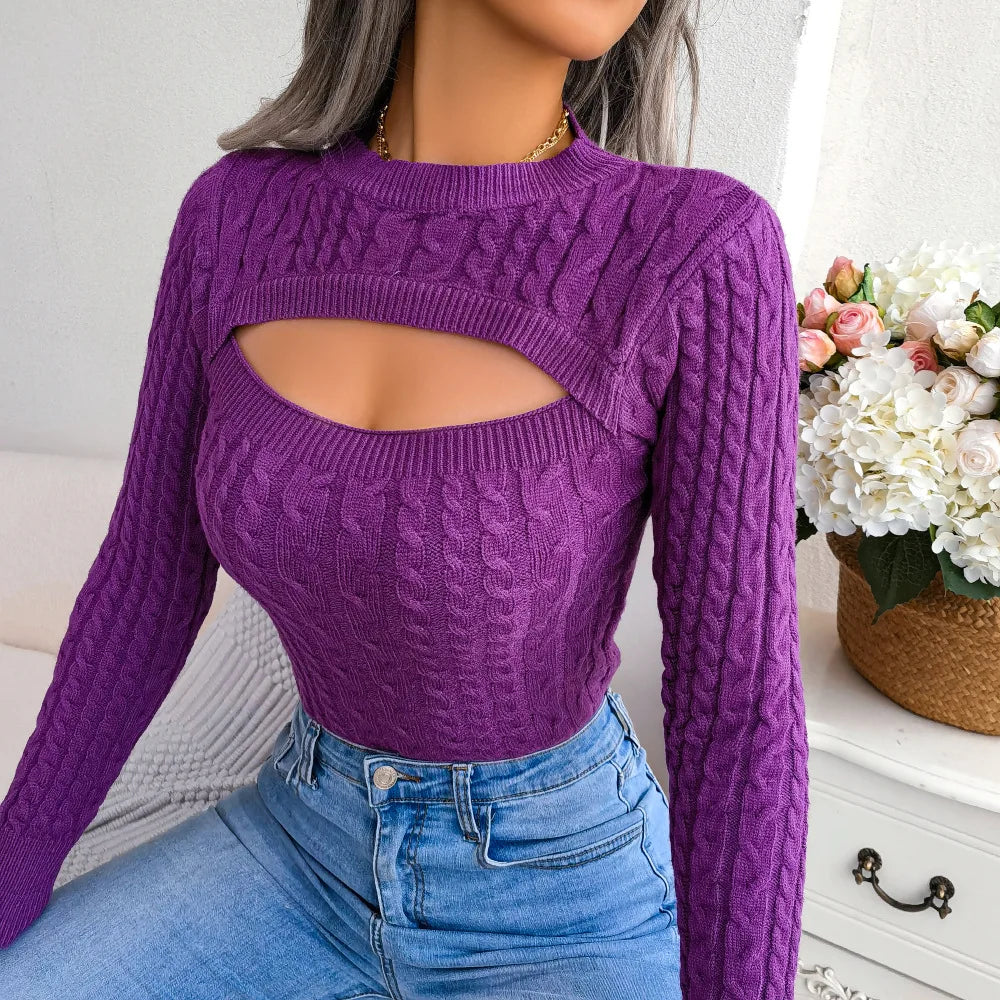 2024 Autumn winter Europe and the United States fashion hollow twist long-sleeved sweater Amazon burst women's clothing - reetell