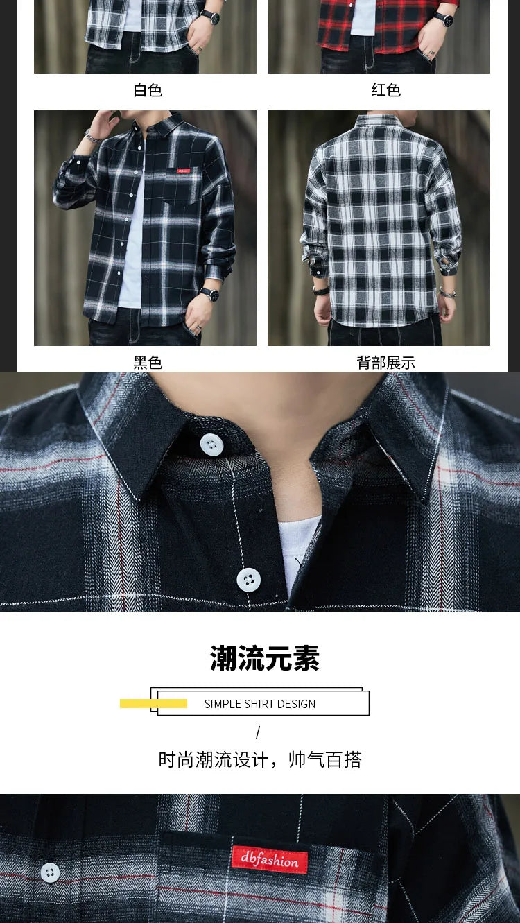 Autumn New Casual Men's Flannel Plaid Shirt Brand Male Business Office Red Black Checkered Long Sleeve Shirts Clothes