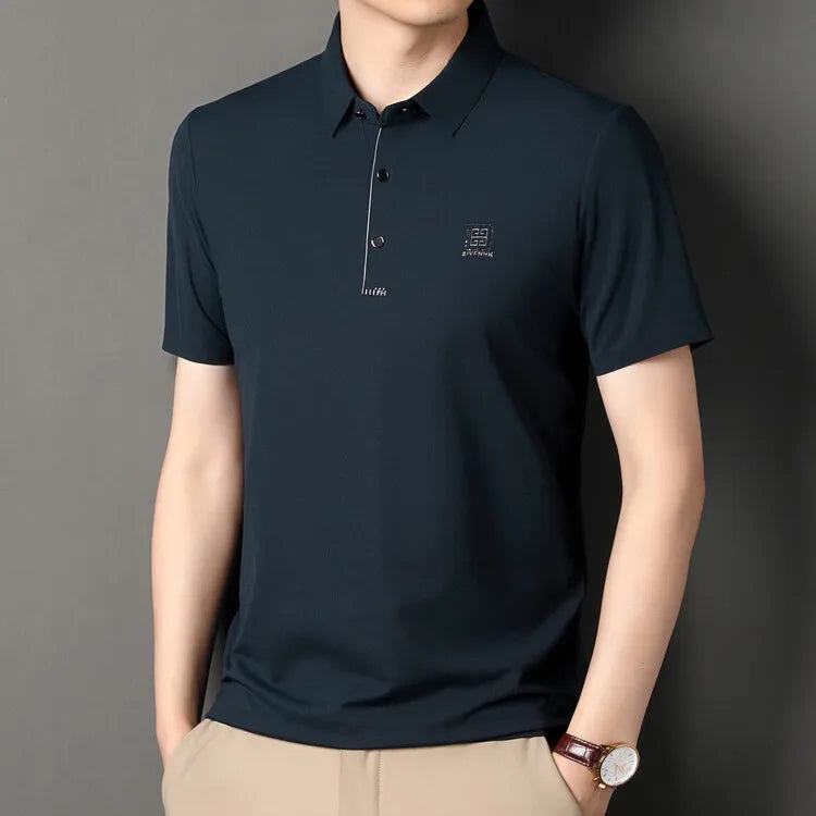 2024 Summer New Seamless T-shirt, Brown Men's Cool Golf, Business Casual Polo Shirt，Fashion Popular Lapel Short Sleeve