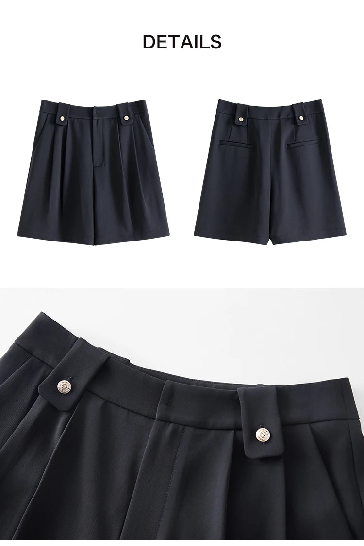 FSLE Office Suit Shorts Women Slim High Waist Straight Wide-leg Casual Solid Color Classic Female Pants Summer 2022 New - reetell