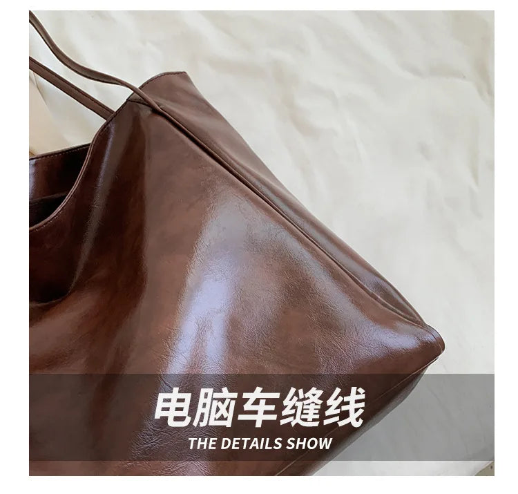 Women Tote Bag Fashion Underarm Pouch Large Capacity Soft Pu Leather Shoulder Bag Retro Crossbody Bag Casual Portable Bucket Bag