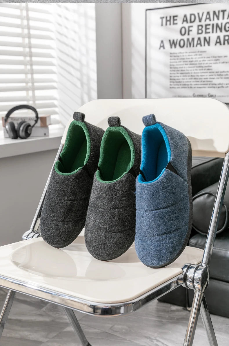 Comwarm Men Warm Non-Slips Slippers Cozy Casual Indoor Outdoor Flats Slides Plush Bedroom Warm Shoes Male Soft Sole Home Shoes