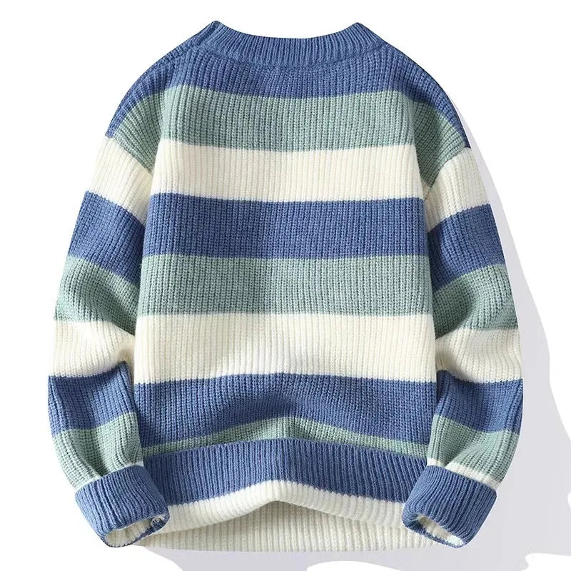 Men's Striped Sweater O-Neck Casual Knit Pullovers Fashion Long Sleeve Knitted Sweater Men Autumn Winter Warm Y2K Knitwear Tops - reetell