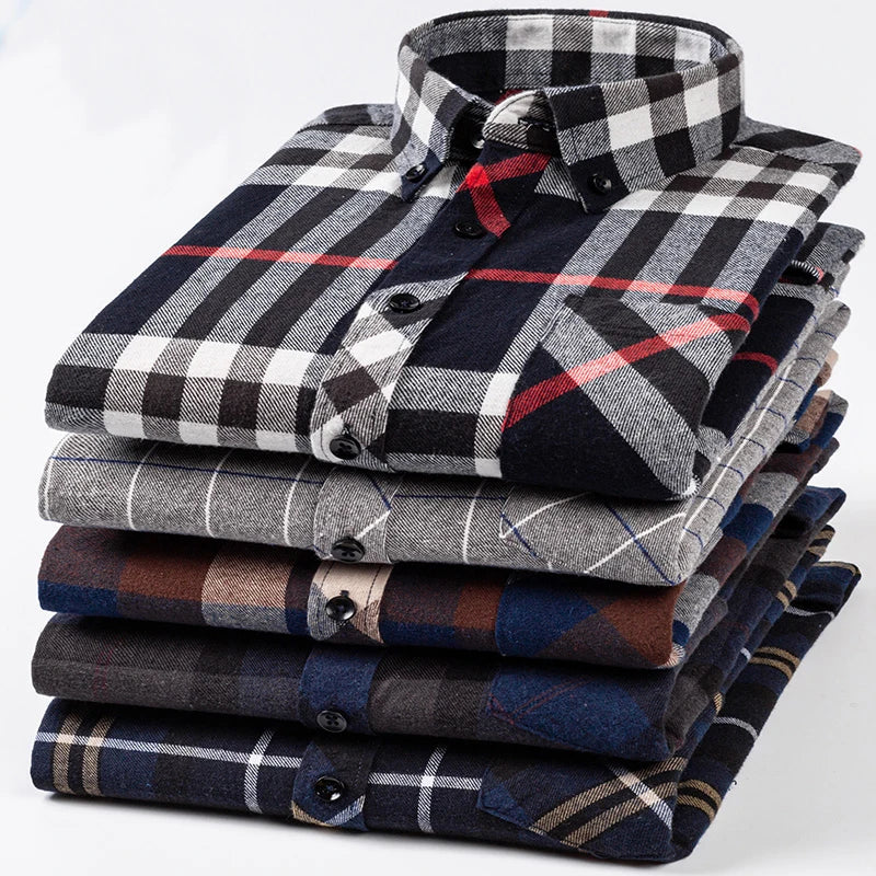 Cotton Mens Checkered Shirts Long Sleeve Soft Plaid Shirt Button Up Regular Fit Leisure Classical Vintage Comfortable Man Tops