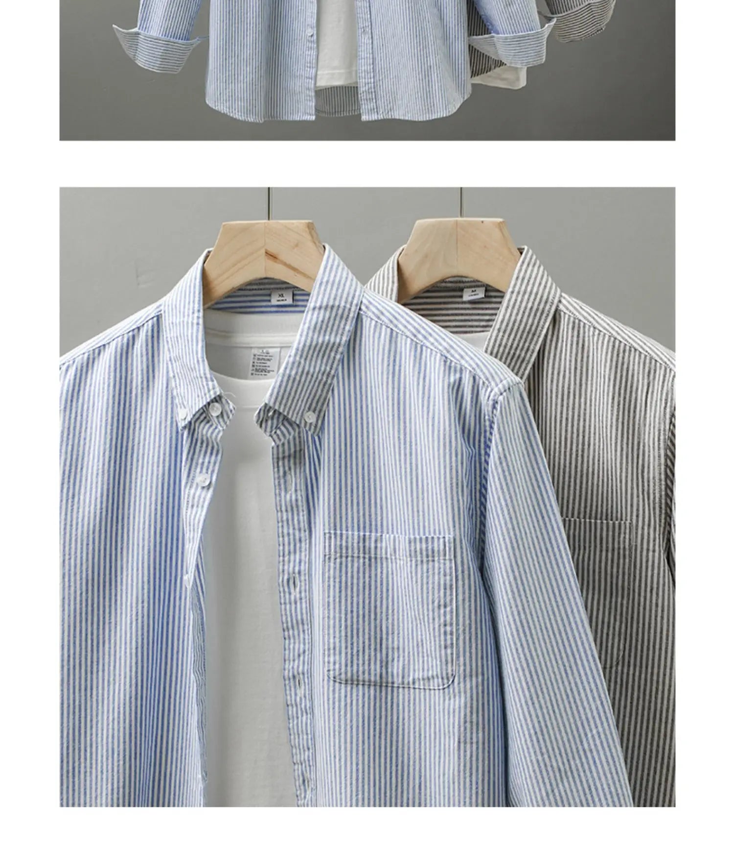 DUKEEN New Men's Casual Tops Striped Shirt Loose Top Cotton Cardigan Spring and Autumn Long-Sleeved Shirts