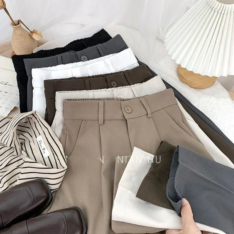 Chic High Waist Pants Women 2024 Spring Summer Casual Loose Solid Straight Trouser Office Ladies Work Nine Points Suit Pant New - reetell