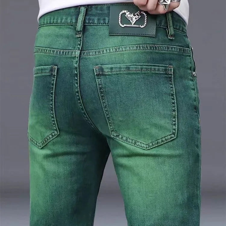 2024 Spring and Autumn New Fashion Trend Straight Leg Stretch Green Jeans Men's Casual Comfort Breathable High Quality Pants - reetell