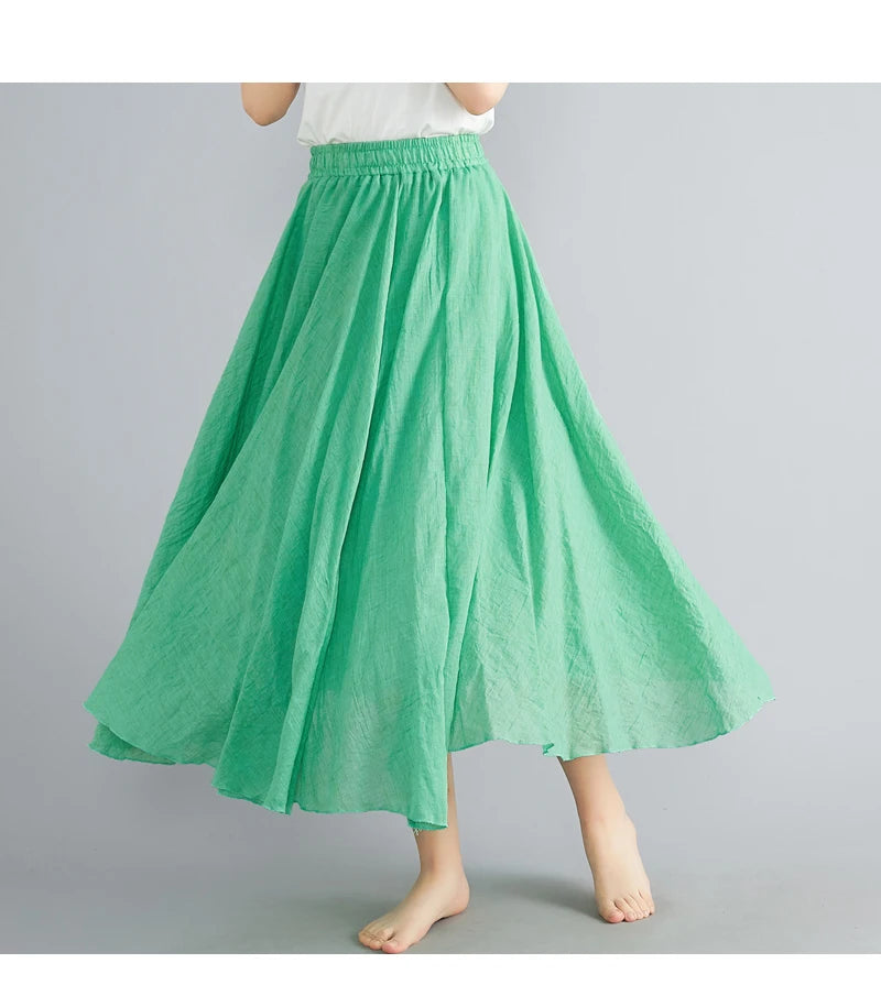 Fashion Cotton Linen Clothes Women Skirts Maxi Y2k Elegant Beach Saia Ropa Mujer Casual Vestido Boho Long Skirt Faldas Harajuku - reetell