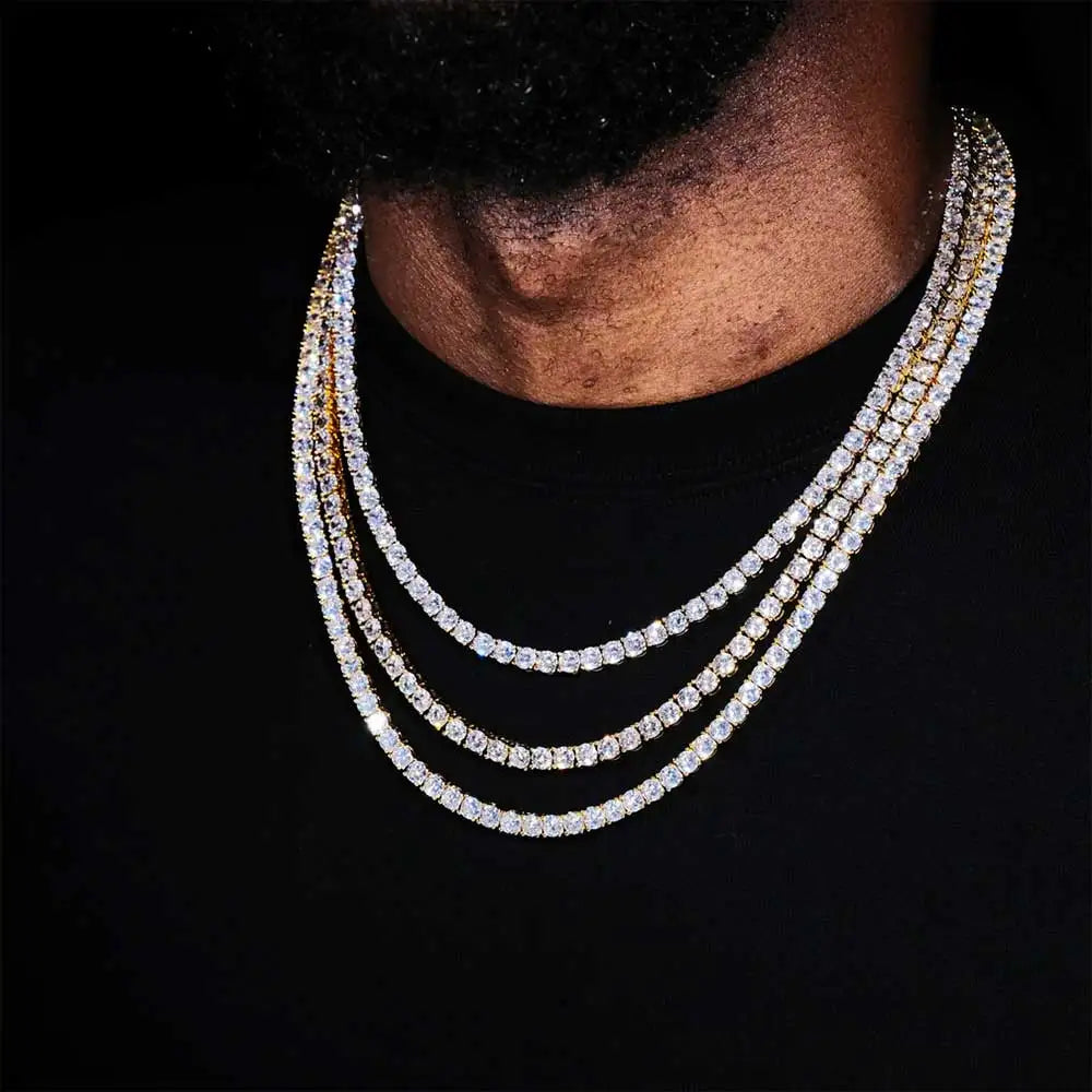 Hip Hop Tennis Link Necklace For Men Women Iced Out Bling CZ Stone Fashion Jewelry 3MM 4MM 5MM Fine Chain Spring Clasp