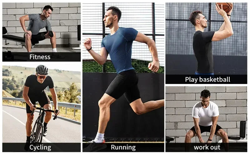 Men's Compression Shirts Summer Short Sleeves Tees T-shirt Gym Workout Fitness Running Tops Undershirts Baselayer Sportswear