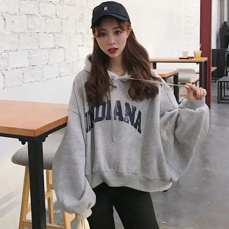 Autumn Thick Women Hoodies Fashion Loose Fake Two Piece Letter Printing Tops Harajuku Warm Preppy All Match Crop Sweatshirts - reetell