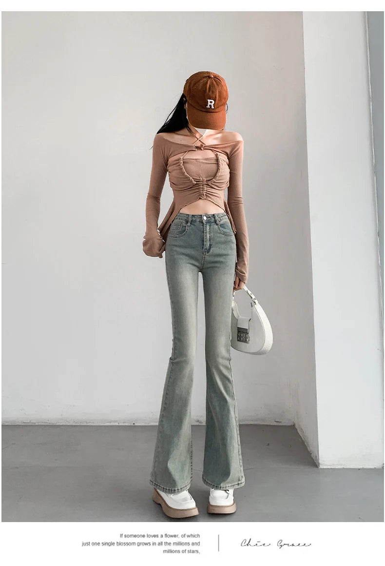 Summer Flared Jeans Women Vintage High Waist Loose Comfortable Jeans Female Pants Elastic Fashion Boyfriend Style Denim Trousers - reetell