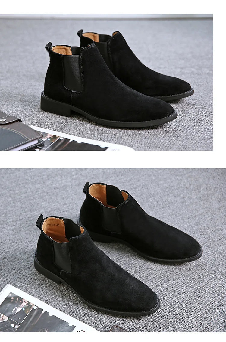 Men's Retro Classical Chelsea Boots Cow Suede Genuine Leather Men Fashion Ankle Boot Mens Casual Short Boots High-Top Shoes - reetell