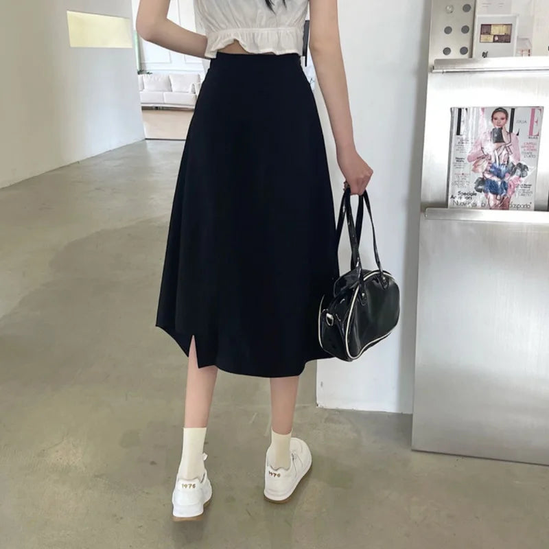 Black Irregular Skirt Women Spring Summer High Waist Thin Mid-length Umbrella Skirts Plus Size Bottoms Vintage Y2k Clothes - reetell