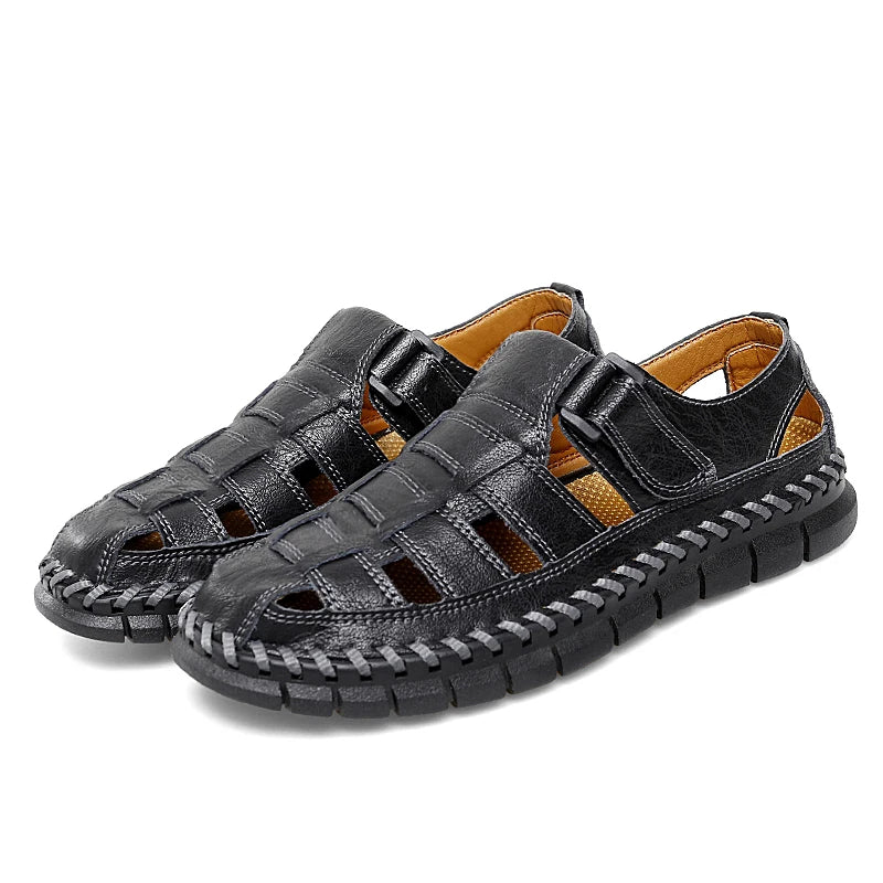 Genuine Leather Sandal for Men Round Toe Lightweight Comfortable Trendy All-match Breathable Fashion Non-slip Shoes Summer Main