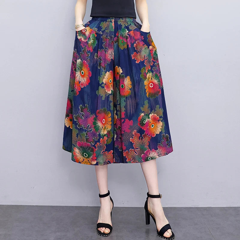 Middle Aged Women's High Waisted Trousers Summer 2023 New Loose Casual Elastic Waist Wide Leg Pants Women Vintage Clothes - reetell