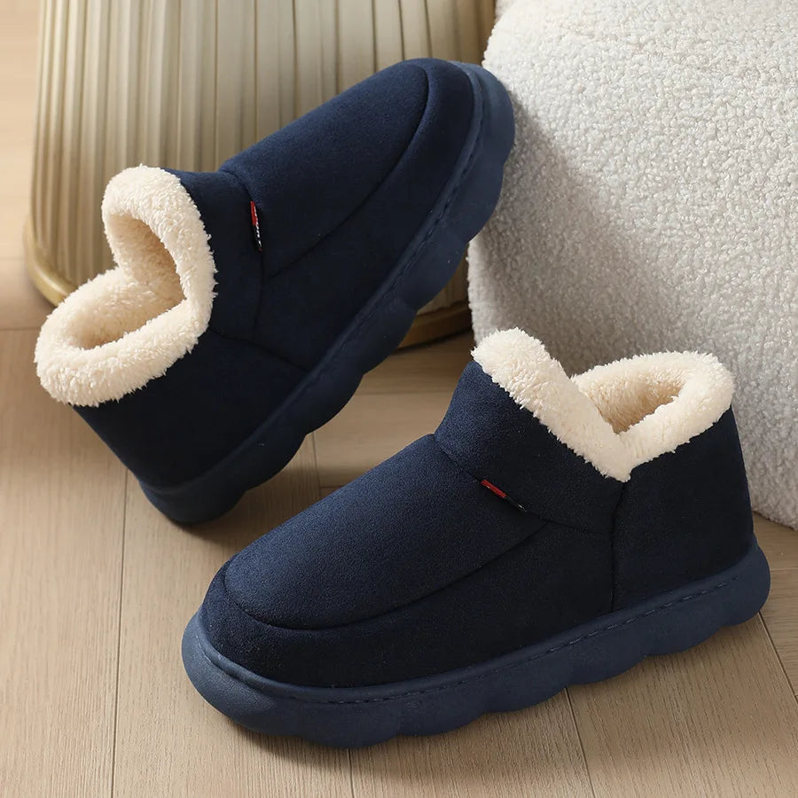 Bebealy Warm Winter Fur Men Slippers Indoor Fluffy Plush Men Shoes Outdoor Casual House Ankle Boots For Men Non-slip Soft Shoes