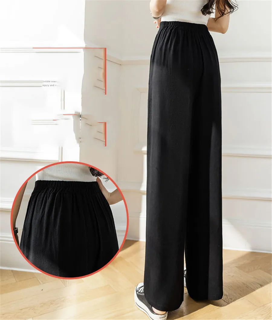 Summer New Cotton Linen Hig Waist Wide Leg Pants Mom's Straight Sweatpant Women 4xl Big Size Trousers Casual Baggy Pantalones - reetell