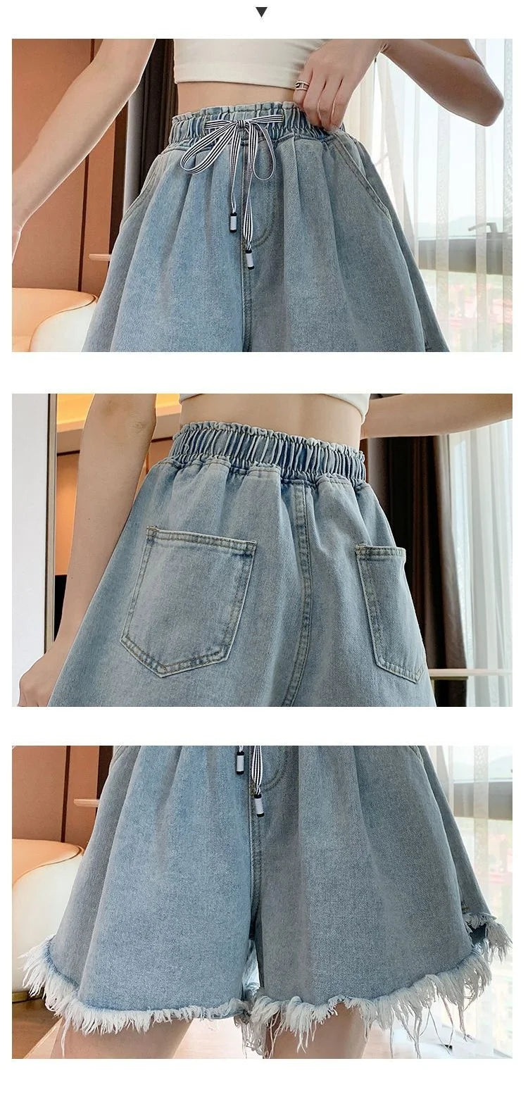 Big Size Denim Shorts Summer Thin Section Wide Leg Wide Loose Tight High Waist Female Students Fattening Women Tassel Wide - reetell