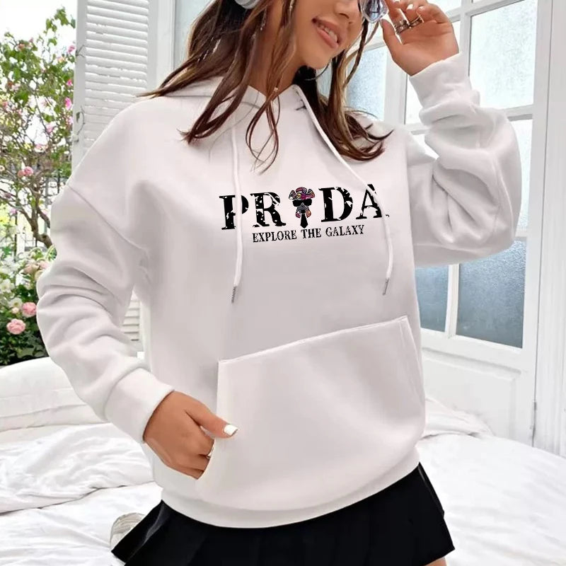 Womens Letter Graphic Hooded Sweatshirt Street Warm Pullover Hoodies New in Autumn Fleece Hoody Hip Hop Comfortable Female Cloth - reetell